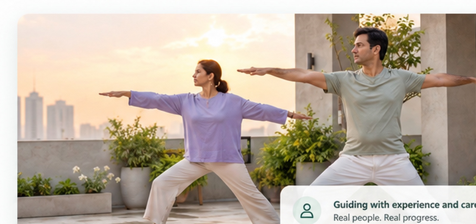 Yoga guidance session in a calm outdoor setting