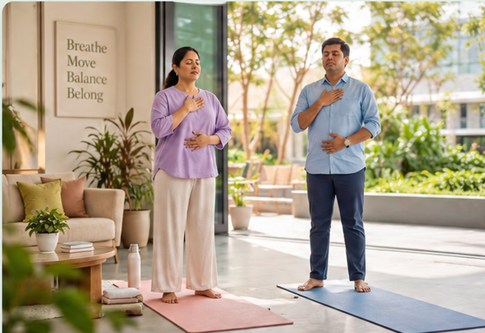 Guided breathing and yoga progress practice